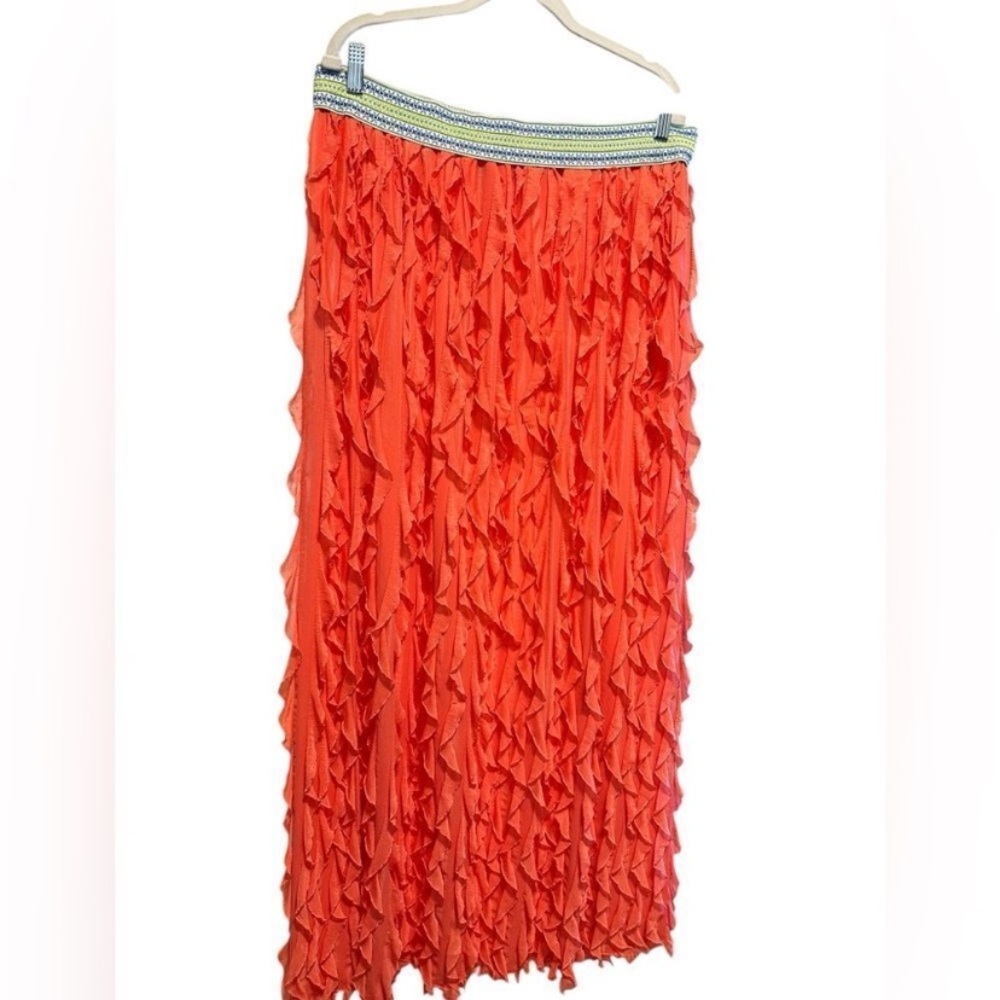 EUC Women’s Orange Textured A Line Maxi Skirt Elastic Waist - Size XL/1XL